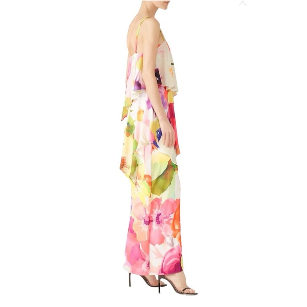 Josie Natori $795 Eden Floral Print Tiered Maxi Dress Sleeveless Size 14